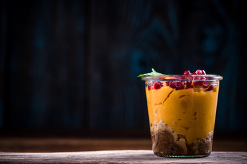 Homemade carrot pudding in jar