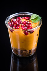 Carrot pudding brunch on dark background