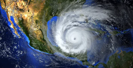 Poster hurricane approaching the American continent visible above the Earth, a view from the satellite. Elements of this image furnished by NASA. © Mike Mareen