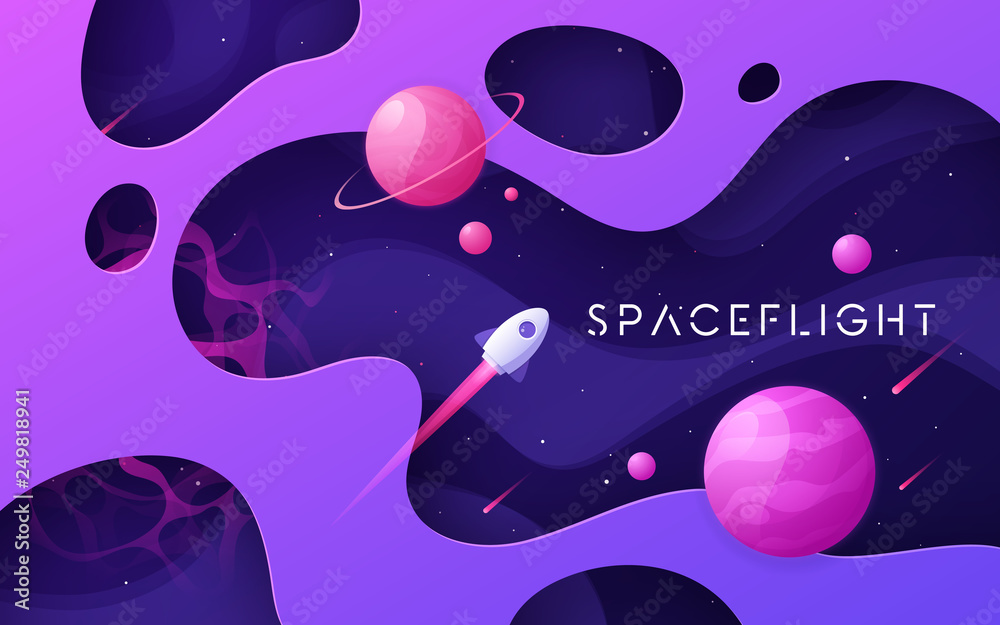 Wall mural colorful cartoon outer space background, design, banner, artwork.