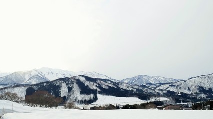 Fototapeta na wymiar winter in the mountains at The Villages of Shirakawa-go. Japan's UNESCO World Heritage Sites.