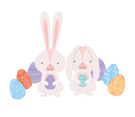 easter rabbits with egg isolated icon