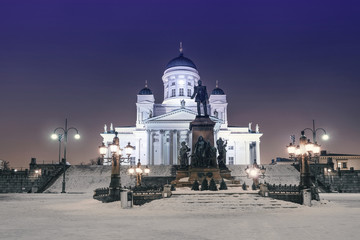 St. Nicholas Cathedral in the city of Helsinki in Finland  with night illumination