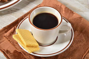 Wafer cookies and coffee
