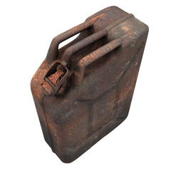 fuel canister rusty on an isolated white background. 3d illustration