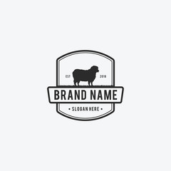 Vector Illustration logos and badges farm sheep isolated or white background. Farm animals badges