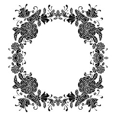 Hand drawn black frame with flowers, leaves