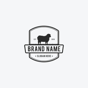 Vector Illustration logos and badges farm sheep isolated or white background. Farm animals badges