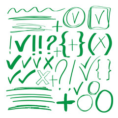Hand drawn sketch green marker, brushed signs, arrows