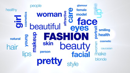 fashion beauty makeup beautiful attractive pretty typography word cloud animation.