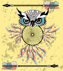 dream catcher with owl. boho style. totem animal