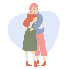 Mother and daughter hugs. Happy family love