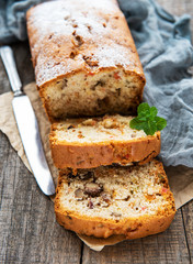 traditional homemade stollen with dried fruits and nuts