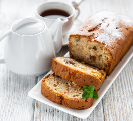 traditional homemade stollen with dried fruits and nuts