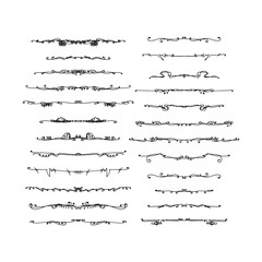 Set of decorative vintage text dividers. Black and white isolated illustration.