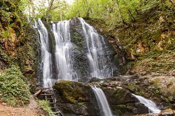 Fototapeta na wymiar Landscape of Koleshino waterfalls cascade in Belasica Mountain, Novo Selo, Republic of North Macedonia