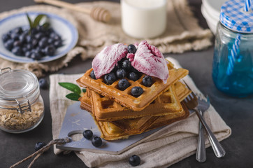 Crispy homemade waffles with berries