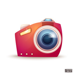 Cute bright cartoon photo camera in red