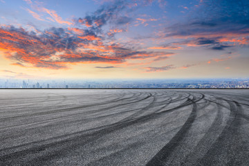 Empty asphalt road and city skyline in Shanghai,high angle view