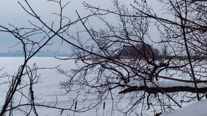 View of the frozen reservoir