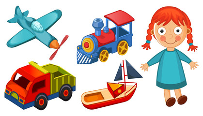 Kids toys isolated on white background illustration