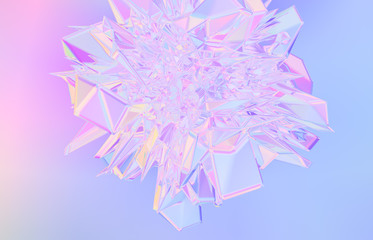3d render. Abstract geometric crystal background, iridescent texture, faceted gem.