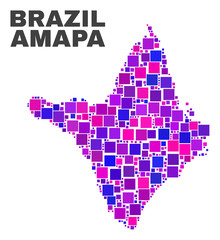 Fototapeta premium Mosaic Amapa state map isolated on a white background. Vector geographic abstraction in pink and violet colors. Mosaic of Amapa state map combined of random small squares.