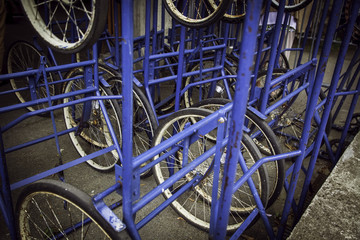 Fototapeta na wymiar Spare bicycle wheels