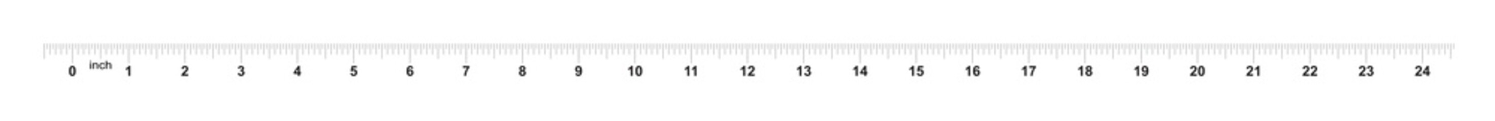 Ruler 24 inches. Metric inch size indicator. Decimal system grid. Measuring tool