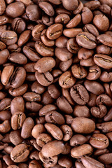 close up texture patern brown coffee beans isolated on white