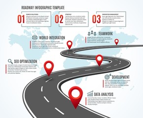 Business road map. Strategy timeline with milestones, way to success. Workflow, planning route vector infographic © SpicyTruffel