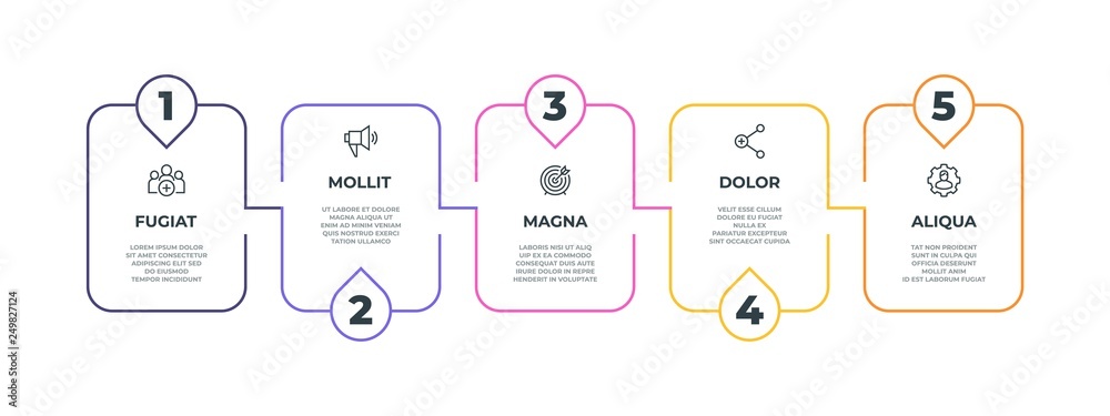 Poster step line infographic. 5 options line milestone diagram, presentation graphic banner concept. vector