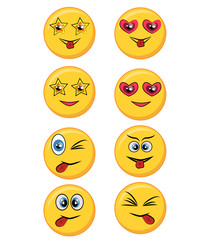 Fototapeta premium Set of happy, smile, laughing, joyful, sad, angry and crying faces yellow emoticons