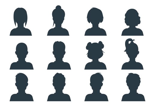 Silhouette person head. People profile avatars, human male and female anonymous faces. Vector user business portraits set