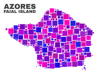 Mosaic Faial Island map isolated on a white background. Vector geographic abstraction in pink and violet colors. Mosaic of Faial Island map combined of random square elements.