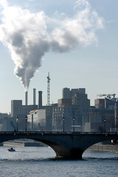 Bridge of Tolbiac and industrial chimney of Paris eastern subway