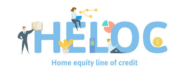 HELOC, Home Equity Line of Credit. Concept with keywords, letters and icons. Colored flat vector illustration. Isolated on white background.
