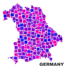 Fototapeta premium Mosaic Germany map isolated on a white background. Vector geographic abstraction in pink and violet colors. Mosaic of Germany map combined of scattered square elements.