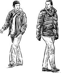 Sketch of casual city pedestrians