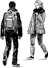 Sketch of teenagers going towards each other