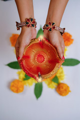 Indian Festival Diwali, lamp in hand