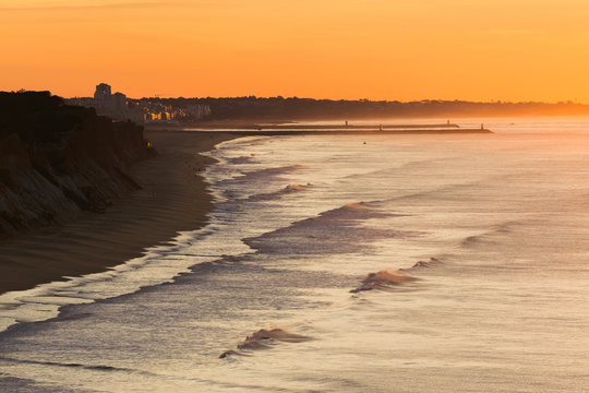 Falesia Beach and ocean during sunrise, Albufeira, Algarve, Portugal