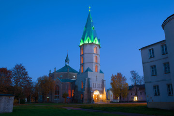 Fototapeta na wymiar A view of the church in memory of Emperor Alexander II on October evening. Narva, Estonia