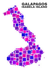 Fototapeta premium Mosaic Isabela Island of Galapagos map isolated on a white background. Vector geographic abstraction in pink and violet colors.