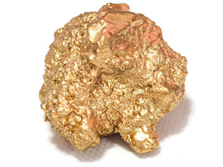 macro Gold ore in the boulder , precious stone on white background