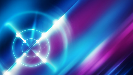 Futuristic abstract background with neon target, laser beams and a searchlight.