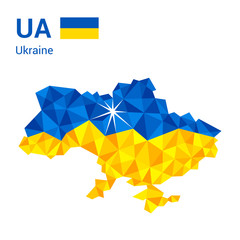 Ukraine flag map in polygonal geometric style. Vector illustration of Ukraine, UA map in geometric polygonal style, with the capital Kyiv, Kiev marked with a star.