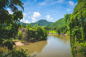 blue sky river lake mountain wildlife Kanchanaburi Thailand