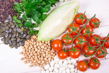 Food ingredients containing a large amount of zinc. Healthy diet.