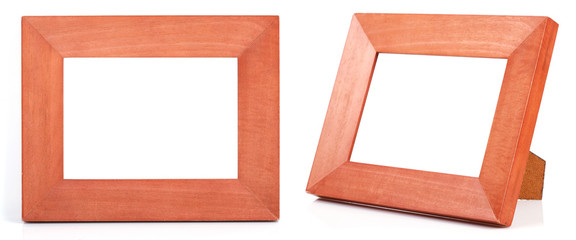 Fototapeta premium GROUP of Brown Wood Frames isolated on white background. BROWN WOOD FRAME on WHITE BACKGROUND.